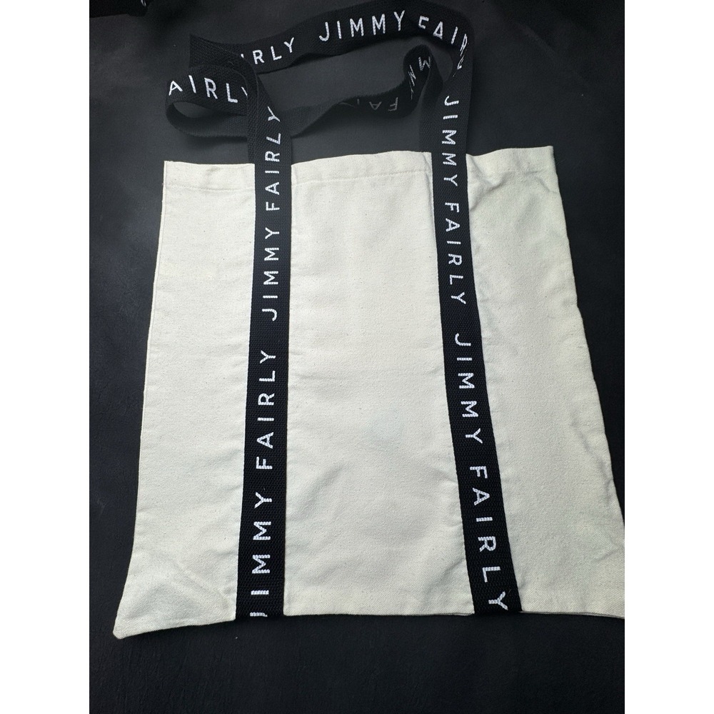 Jimmy Fairly‎ Canvas Tote Bag With Black Text Straps 18" x 16" Inside Pocket